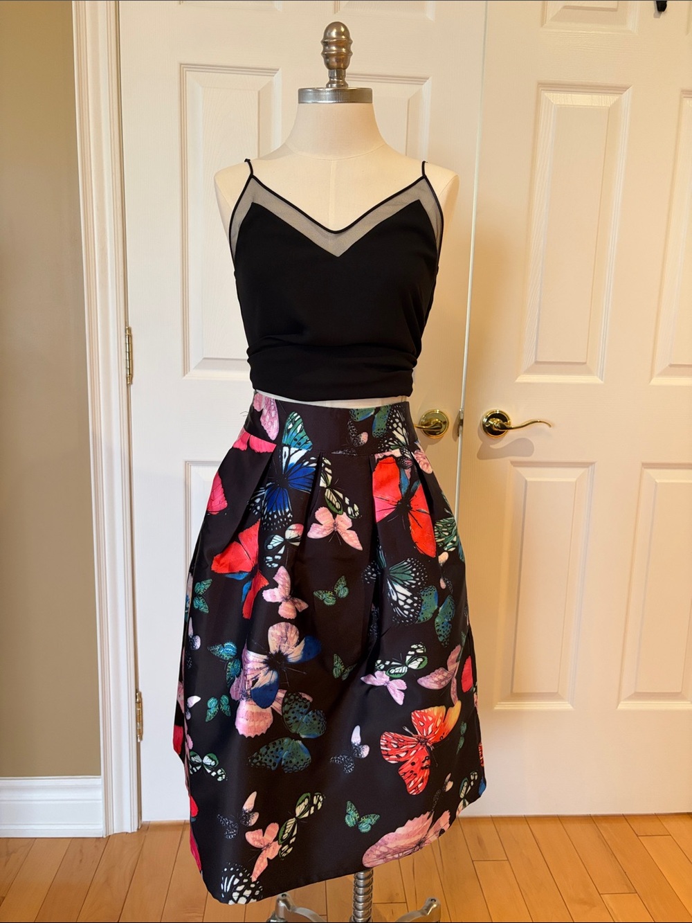 Fun! Black Pleated Pouffy Skirt with Butterflies!